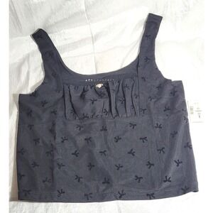 Aeropostale Flocked Bow Mesh Cropped Tank Top - Black - Style #4489 - Large